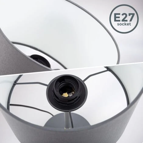 Lampe De Table Tissu Gris, Douille E27, Ø 20cm, Interrupteur Câble, Câble De 140cm Lampe De Chevet 3 Lampe De Table Tissu Gris, Douille E27, Ø 20cm, Interrupteur Câble, Câble De 140cm Lampe De Chevet – Image 3