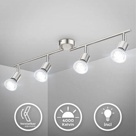 B.K.Licht Plafonnier 4 Spots Pivotants & Orientables, 4 Ampoules LED 5W GU10, Barre Spots Plafond Salon Salle à Manger Cuisine Couloir, Lumière Blanche Neutre 4000K 2 B.K.Licht Plafonnier 4 Spots Pivotants & Orientables, 4 Ampoules LED 5W GU10, Barre Spots Plafond Salon Salle à Manger Cuisine Couloir, Lumière Blanche Neutre 4000K – Image 2