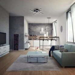 Plafonnier LED à 4 Lampes I 4.000K Blanc Neutre I 20 Watt I 2.000 Lumen I Noir I Acrylique Blanc I Ondulé I Courbe -EUROPALAMP Soldes Magasin 28271692 4