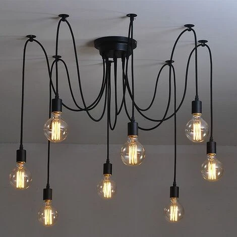 Lustre Suspension Araignee E27 Douille Rétro Industriel Abat-jour Noir, DIY Ajustable Longueur Avec 1.5m Fil, 8 Bras (pas D'ampoule) 2 Lustre Suspension Araignee E27 Douille Rétro Industriel Abat-jour Noir, DIY Ajustable Longueur Avec 1.5m Fil, 8 Bras (pas D'ampoule) – Image 2