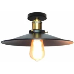 Vintage Plafonnier Industriel Retro En Métal Ø36cm Lustre Luminaire L'éclairage Pour Chambre Salon Cuisine Couloir (Noir)