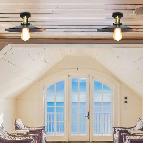 Vintage Plafonnier Industriel Retro En Métal Ø36cm Lustre Luminaire L'éclairage Pour Chambre Salon Cuisine Couloir (Noir) 2 Vintage Plafonnier Industriel Retro En Métal Ø36cm Lustre Luminaire L'éclairage Pour Chambre Salon Cuisine Couloir (Noir) – Image 2