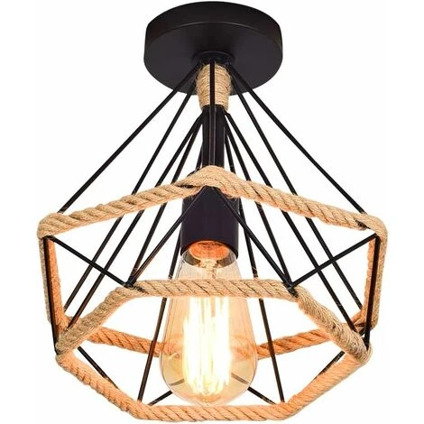 Lampe De Plafond Rétro Vintage Plafonnier Industrielle Cage En Forme Diamant En Métal Avec Corde De Chanvre Fer Lustre Suspension Luminaire Pour Salon Salle Chambre Décorer Maison 1 Lampe De Plafond Rétro Vintage Plafonnier Industrielle Cage En Forme Diamant En Métal Avec Corde De Chanvre Fer Lustre Suspension Luminaire Pour Salon Salle Chambre Décorer Maison
