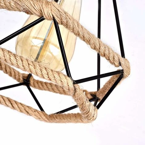 Lampe De Plafond Rétro Vintage Plafonnier Industrielle Cage En Forme Diamant En Métal Avec Corde De Chanvre Fer Lustre Suspension Luminaire Pour Salon Salle Chambre Décorer Maison 4 Lampe De Plafond Rétro Vintage Plafonnier Industrielle Cage En Forme Diamant En Métal Avec Corde De Chanvre Fer Lustre Suspension Luminaire Pour Salon Salle Chambre Décorer Maison – Image 4