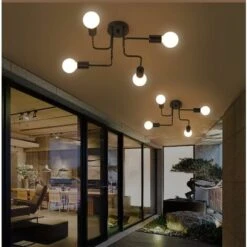 Vintage Lampe Suspension Industrie Plafonnier Luminaire Douille Métal Suspension Lustre Pour Le Salon Salle à Manger Bar Cafétéria (4 E27 Base D'ampoule Noir) -EUROPALAMP Soldes Magasin 30079547 3