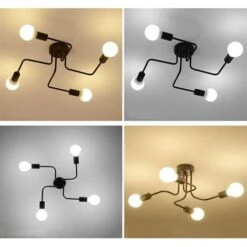 Vintage Lampe Suspension Industrie Plafonnier Luminaire Douille Métal Suspension Lustre Pour Le Salon Salle à Manger Bar Cafétéria (4 E27 Base D'ampoule Noir) -EUROPALAMP Soldes Magasin 30079547 4