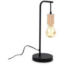 Lampe De Table Rétro I Douille E27 I Câble Avec Interrupteur I Métal I Bois Noir I Sans Ampoule I Lampe Industriel