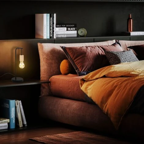 Lampe De Table Rétro I Douille E27 I Câble Avec Interrupteur I Métal I Bois Noir I Sans Ampoule I Lampe Industriel 4 Lampe De Table Rétro I Douille E27 I Câble Avec Interrupteur I Métal I Bois Noir I Sans Ampoule I Lampe Industriel – Image 4