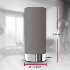 Lampe De Table En Tissu Gris I Fonction Tactile I 3 Fois Gradable I E14 I Socle Chromé I Sans Ampoule -EUROPALAMP Soldes Magasin 30191586 5