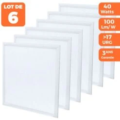 EUROPALAMP Dalle LED 600x600 40W Lot De 6 Pcs Blanc Neutre 4000k Haute Luminosité - Plusieurs Modèles Disponibles