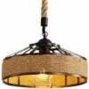 Lustre En Corde De Chanvre, Lampe à Suspension Rétro En Métal Noir, Lustres Suspensions En Country, Plafonnier Couloir E27 Luminaire Pour Salon Salle Chambre Décorer Maison 220V