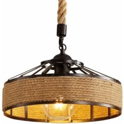 Lustre En Corde De Chanvre, Lampe à Suspension Rétro En Métal Noir, Lustres Suspensions En Country, Plafonnier Couloir E27 Luminaire Pour Salon Salle Chambre Décorer Maison 220V