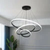 Plafonnier LED, Lustre Moderne LED 76W En Forme De Cercle Noir, 3 Anneaux, Suspension En Aluminium 6000K