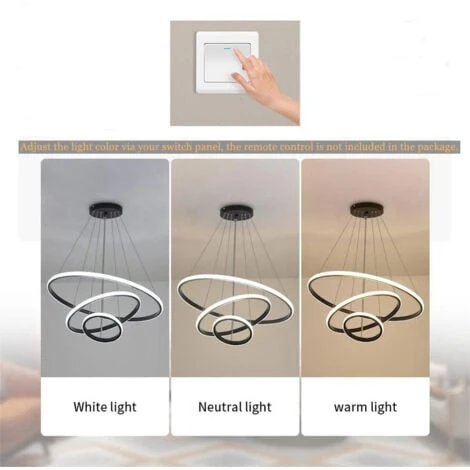 Plafonnier LED, Lustre Moderne LED 76W En Forme De Cercle Noir, 3 Anneaux, Suspension En Aluminium 6000K 4 Plafonnier LED, Lustre Moderne LED 76W En Forme De Cercle Noir, 3 Anneaux, Suspension En Aluminium 6000K – Image 4