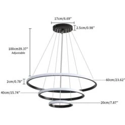 Plafonnier LED, Lustre Moderne LED 76W En Forme De Cercle Noir, 3 Anneaux, Suspension En Aluminium 6000K 9 Plafonnier LED, Lustre Moderne LED 76W En Forme De Cercle Noir, 3 Anneaux, Suspension En Aluminium 6000K -EUROPALAMP Soldes Magasin 36767574 5