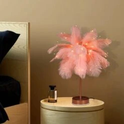 Plume Veilleuse Télécommande Lampe De Table USB/AA Créatif Plume Abat-jour Pour Mariage Salon Chambre Décoration: -EUROPALAMP Soldes Magasin 36835009 3