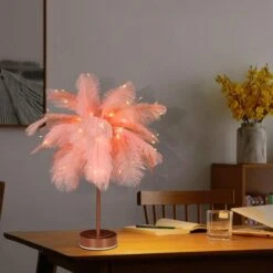 Plume Veilleuse Télécommande Lampe De Table USB/AA Créatif Plume Abat-jour Pour Mariage Salon Chambre Décoration: -EUROPALAMP Soldes Magasin 36835009 4