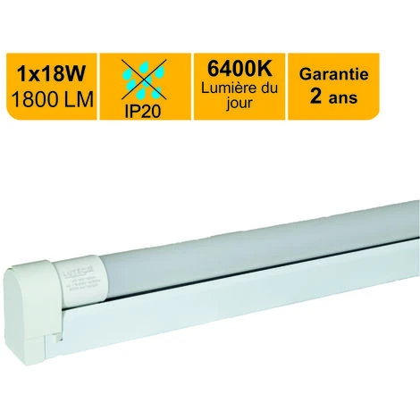 Boitier IP20 120cm + Tube LED 18W 1x18W 1800lm 6500K - Garantie 2 Ans 1 Boitier IP20 120cm + Tube LED 18W 1x18W 1800lm 6500K - Garantie 2 Ans