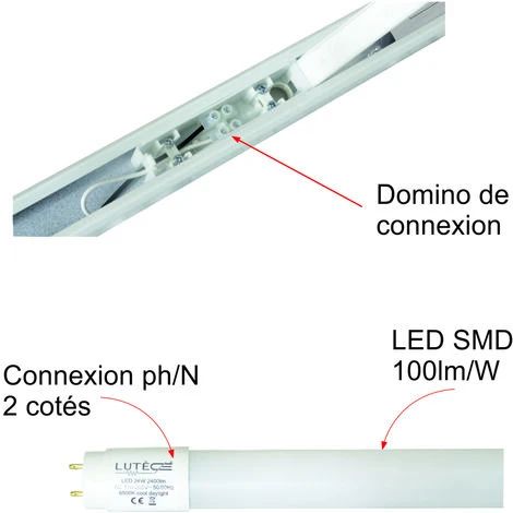 Boitier IP20 120cm + Tube LED 18W 1x18W 1800lm 6500K - Garantie 2 Ans 2 Boitier IP20 120cm + Tube LED 18W 1x18W 1800lm 6500K - Garantie 2 Ans – Image 2
