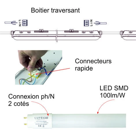 Boitier étanche Traversant IP65 150cm + 2 Tubes LED 2x24W 4800lm 6500K - Garantie 2 Ans 2 Boitier étanche Traversant IP65 150cm + 2 Tubes LED 2x24W 4800lm 6500K - Garantie 2 Ans – Image 2