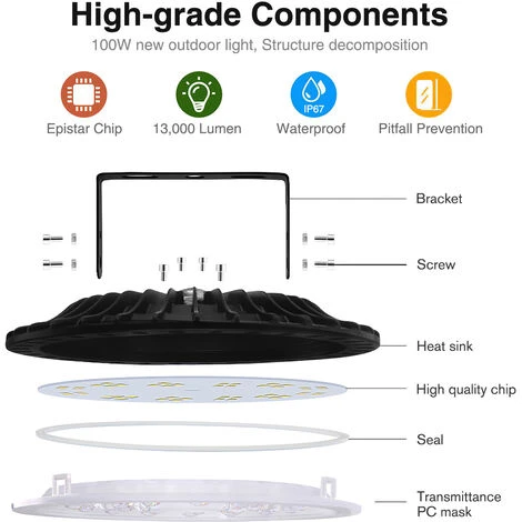 50W à 500W UFO 6000K LED Rond Industriel Projecteur - 100W 4 50W à 500W UFO 6000K LED Rond Industriel Projecteur - 100W – Image 4