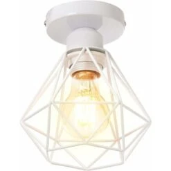 STOEX Plafonnier Industriel En Métal, Blanc Suspension Luminaire Style Vintage Design Forme Cage Diamant Rétro Pour Salon Chambre Salle à Manger (sans Ampoule)