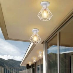 STOEX Plafonnier Industriel En Métal, Blanc Suspension Luminaire Style Vintage Design Forme Cage Diamant Rétro Pour Salon Chambre Salle à Manger (sans Ampoule) -EUROPALAMP Soldes Magasin 48727249 3