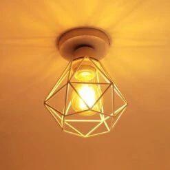 STOEX Plafonnier Industriel En Métal, Blanc Suspension Luminaire Style Vintage Design Forme Cage Diamant Rétro Pour Salon Chambre Salle à Manger (sans Ampoule) -EUROPALAMP Soldes Magasin 48727249 4