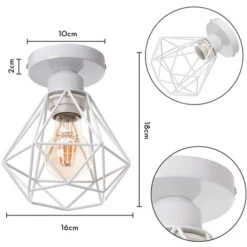 STOEX Plafonnier Industriel En Métal, Blanc Suspension Luminaire Style Vintage Design Forme Cage Diamant Rétro Pour Salon Chambre Salle à Manger (sans Ampoule) -EUROPALAMP Soldes Magasin 48727249 5