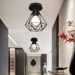 4x Plafonnier Stoex Luminaire Industriel Vintage Design Rétro Cage Diamant En Fer Forge, Lampe De Plafond Métal E27 Pour Cuisine Salon Chambre (Noir) -EUROPALAMP Soldes Magasin 48727252 4