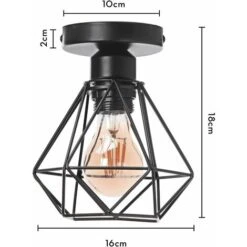 4x Plafonnier Stoex Luminaire Industriel Vintage Design Rétro Cage Diamant En Fer Forge, Lampe De Plafond Métal E27 Pour Cuisine Salon Chambre (Noir) -EUROPALAMP Soldes Magasin 48727252 5