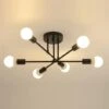 Sputnik Lustre 6 Lumières, Noir Finition Peinture E27 Suspension Luminaire Vintage Plafonnier Industriel Postuler à Salon Chambre Salle à Manger Café Bar (Sans Ampoule)