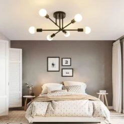 Sputnik Lustre 6 Lumières, Noir Finition Peinture E27 Suspension Luminaire Vintage Plafonnier Industriel Postuler à Salon Chambre Salle à Manger Café Bar (Sans Ampoule) -EUROPALAMP Soldes Magasin 50150657 3