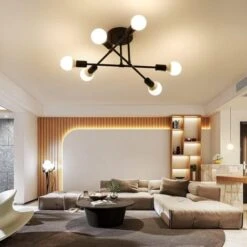 Sputnik Lustre 6 Lumières, Noir Finition Peinture E27 Suspension Luminaire Vintage Plafonnier Industriel Postuler à Salon Chambre Salle à Manger Café Bar (Sans Ampoule) -EUROPALAMP Soldes Magasin 50150657 5