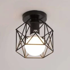 Retro Plafonnier Industrielle En Métal Noir Cage, Plafonnier Fer Forge Industrielle,Lustre Pour Salon, Industrial Suspension Plafonnier, Lustre Chambre, Pour Entrée, Allée, Porche, Couloir, Café Bar