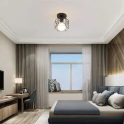 Retro Plafonnier Industrielle En Métal Noir Cage, Plafonnier Fer Forge Industrielle,Lustre Pour Salon, Industrial Suspension Plafonnier, Lustre Chambre, Pour Entrée, Allée, Porche, Couloir, Café Bar -EUROPALAMP Soldes Magasin 50150737 3