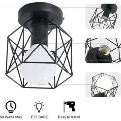 Retro Plafonnier Industrielle En Métal Noir Cage, Plafonnier Fer Forge Industrielle,Lustre Pour Salon, Industrial Suspension Plafonnier, Lustre Chambre, Pour Entrée, Allée, Porche, Couloir, Café Bar -EUROPALAMP Soldes Magasin 50150737 5