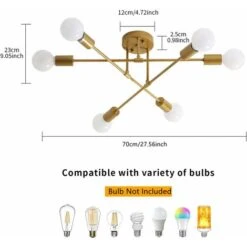 Vintage Lámpara Colgante De Techo Con 6 Luces E27 Lámparas De Techo En Metal Moderno Lámpara De Araña Techo Para Dormitorio Sala De Estar Cocina Salón Comedor Pasillo (Sin Bombilla) -EUROPALAMP Soldes Magasin 50150742 5
