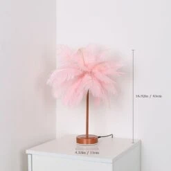 Lampe De Chevet LED, Forme Pissenlit, Fil De Cuivre, Plume Rose Romantique -EUROPALAMP Soldes Magasin 50150750 5