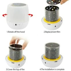 Veilleuse Projecteur Etoile, Lampe 360°Rotation, Alimenté Par USB, 5 Films De Projection 3 Réglages De Luminosité, Idéal Pour Chambre D'Enfant Décoration Cadeau D'Anniversaire -EUROPALAMP Soldes Magasin 50840911 3