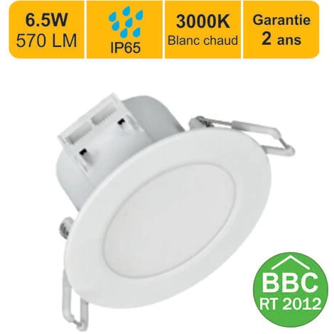 Spots LED Encastrable IP65 - Spécial Salle De Bain - 6.5W 500 LM 3000K - Garantie 2 Ans 1 Spots LED Encastrable IP65 - Spécial Salle De Bain - 6.5W 500 LM 3000K - Garantie 2 Ans