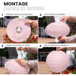 12x Lanterne Papier 20 Cm Rose Pâle - Suspension Boule Papier 20 Cm (12'') Type Lanterne Japonaise Pour Decoration Mariage - 12 Pièces - Le Must De La Gamme De Lampions Papier - Notice En Français. -EUROPALAMP Soldes Magasin 51236360 4