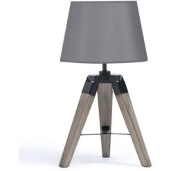 Lot De 2 Lampes De Chevet Trépied HILDA En Bois Foncé Grises -EUROPALAMP Soldes Magasin 5173033 5