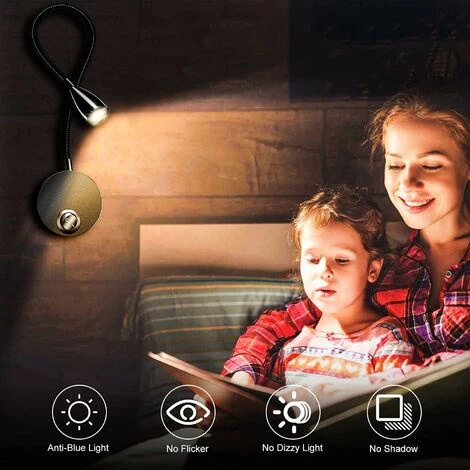 GDRHVFD 2 Pack Lampe Chevet Murale, Lumières Applique Liseuse Led Col De Cygne Lumière 3W, 3000K Blanc Chaud Lampe De Lecture(Noir) 5 GDRHVFD 2 Pack Lampe Chevet Murale, Lumières Applique Liseuse Led Col De Cygne Lumière 3W, 3000K Blanc Chaud Lampe De Lecture(Noir) – Image 5