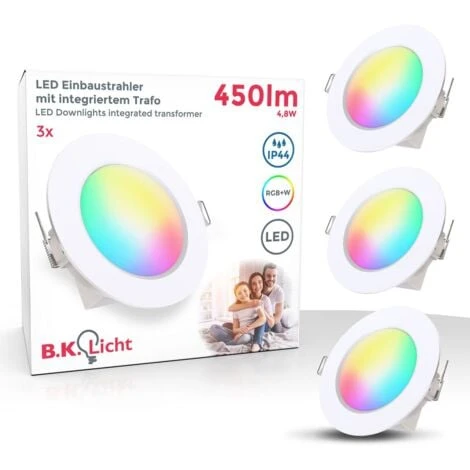 Set De 3 Lampes à Encastrer RGBW Pour Salle De Bain LED I Spot à Encastrer Pour Salle De Bain En Couleur I Télécommande I Ø70 Mm Perçage I Dimmable I 92x45 (DxH) I Blanc 2 Set De 3 Lampes à Encastrer RGBW Pour Salle De Bain LED I Spot à Encastrer Pour Salle De Bain En Couleur I Télécommande I Ø70 Mm Perçage I Dimmable I 92x45 (DxH) I Blanc – Image 2