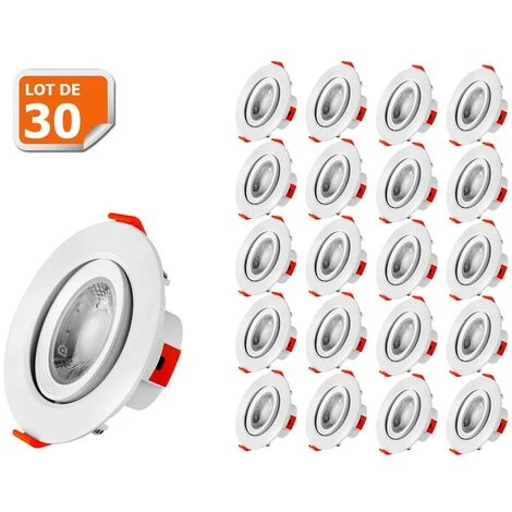 Lot De 30 Spot LED Encastrable Pour Plafond 5W Blanc Neutre Transformateur Intégré 1 Lot De 30 Spot LED Encastrable Pour Plafond 5W Blanc Neutre Transformateur Intégré