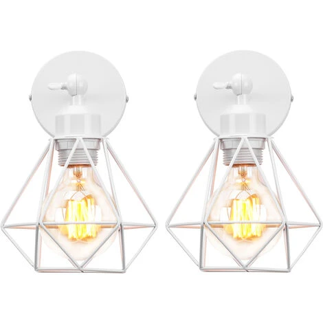 Lot De 2 Applique Murale Interieur Industrielle Réglable Cage Forme Diamant Vintage E27 Pour Salons Chambres Couloir Escaliers Blanc 1 Lot De 2 Applique Murale Interieur Industrielle Réglable Cage Forme Diamant Vintage E27 Pour Salons Chambres Couloir Escaliers Blanc