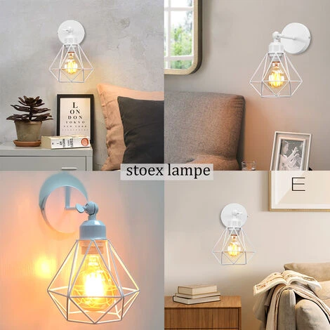 Lot De 2 Applique Murale Interieur Industrielle Réglable Cage Forme Diamant Vintage E27 Pour Salons Chambres Couloir Escaliers Blanc 2 Lot De 2 Applique Murale Interieur Industrielle Réglable Cage Forme Diamant Vintage E27 Pour Salons Chambres Couloir Escaliers Blanc – Image 2