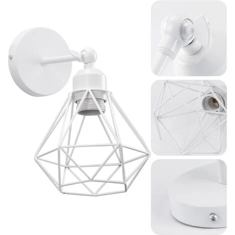 Lot De 2 Applique Murale Interieur Industrielle Réglable Cage Forme Diamant Vintage E27 Pour Salons Chambres Couloir Escaliers Blanc 3 Lot De 2 Applique Murale Interieur Industrielle Réglable Cage Forme Diamant Vintage E27 Pour Salons Chambres Couloir Escaliers Blanc – Image 3
