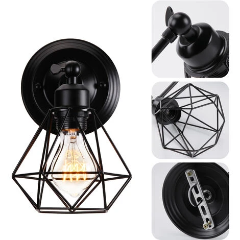 STOEX Applique Murale Intérieur Industrielle Réglable, Vintage Abat-jour Cage Dimmable E27 Luminaire Murale En Métal Pour Salon, Salle à Manger, Couloir, Noir (sans Ampoule) 1 STOEX Applique Murale Intérieur Industrielle Réglable, Vintage Abat-jour Cage Dimmable E27 Luminaire Murale En Métal Pour Salon, Salle à Manger, Couloir, Noir (sans Ampoule)